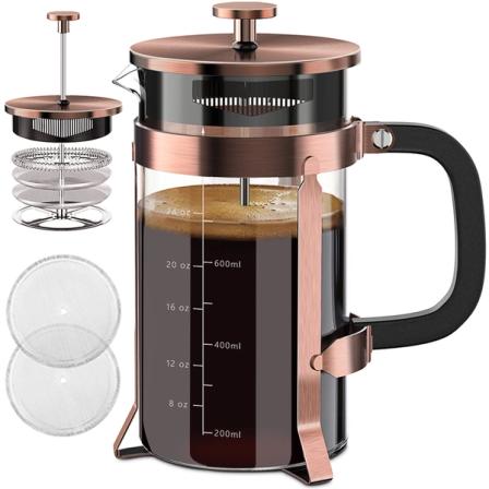 Product Image of QUQIYSO 34oz French Press Coffee Maker, 304 Stainless Steel, 4 Filter, BPA Free