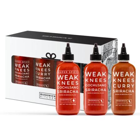 Product Image of Weak Knees Sriracha Hot Sauce Gift Set - Three (3) Bottles of Medium to Hot