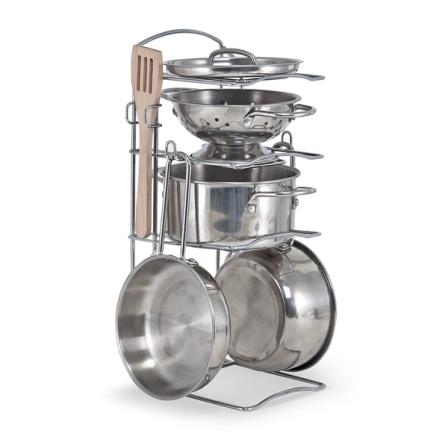 Product Image of Melissa & Doug - Stainless Steel Pots and Pans -  Pretend Play Kitchen Set