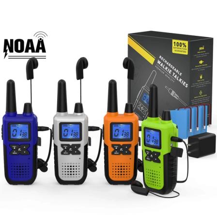 Product Image of 4 Pack Long Range Rechargeable Walkie Talkies with NOAA, Earpiece, Mic