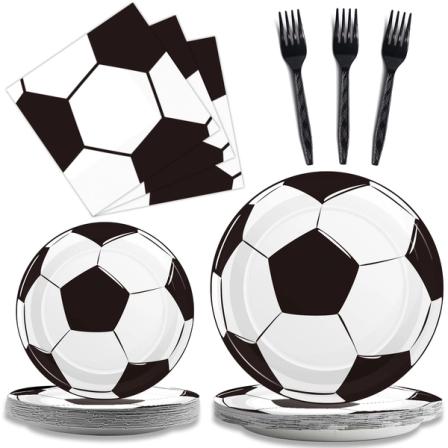 Product Image of 96 piece Soccer Birthday Party Plates Napkins And Party Supplies
