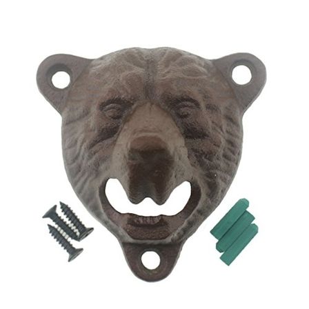 Product Image of Rustic Grizzly Bear Head - Cast Iron Bottle Opener - Wall Mounted