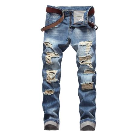 Product Image of Men's Ripped Slim Fit Straight Leg Denim Jeans