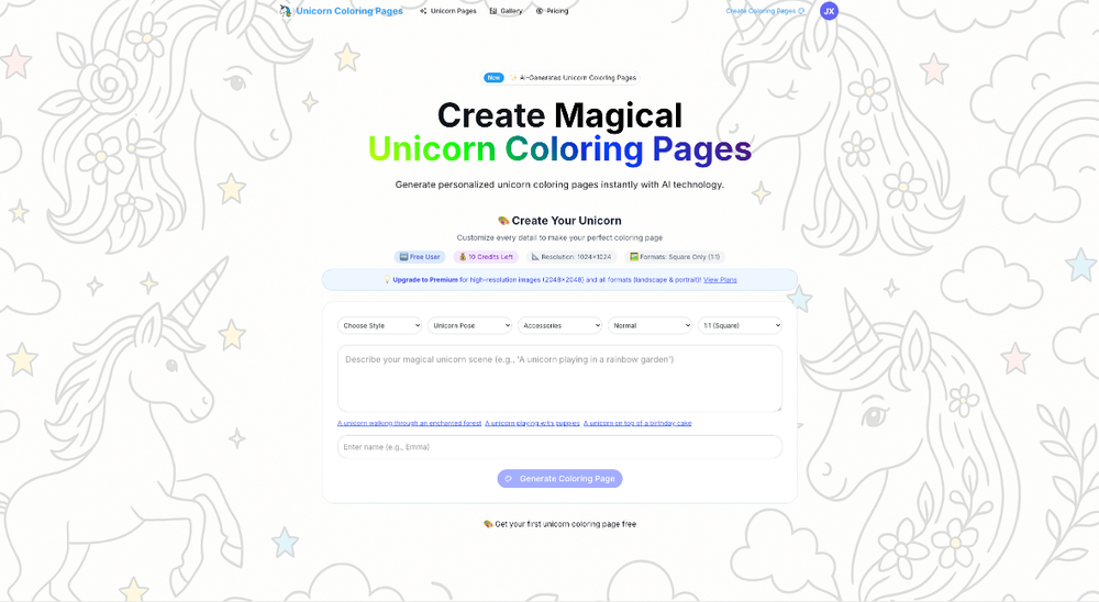 image of Unicorn Coloring Pages