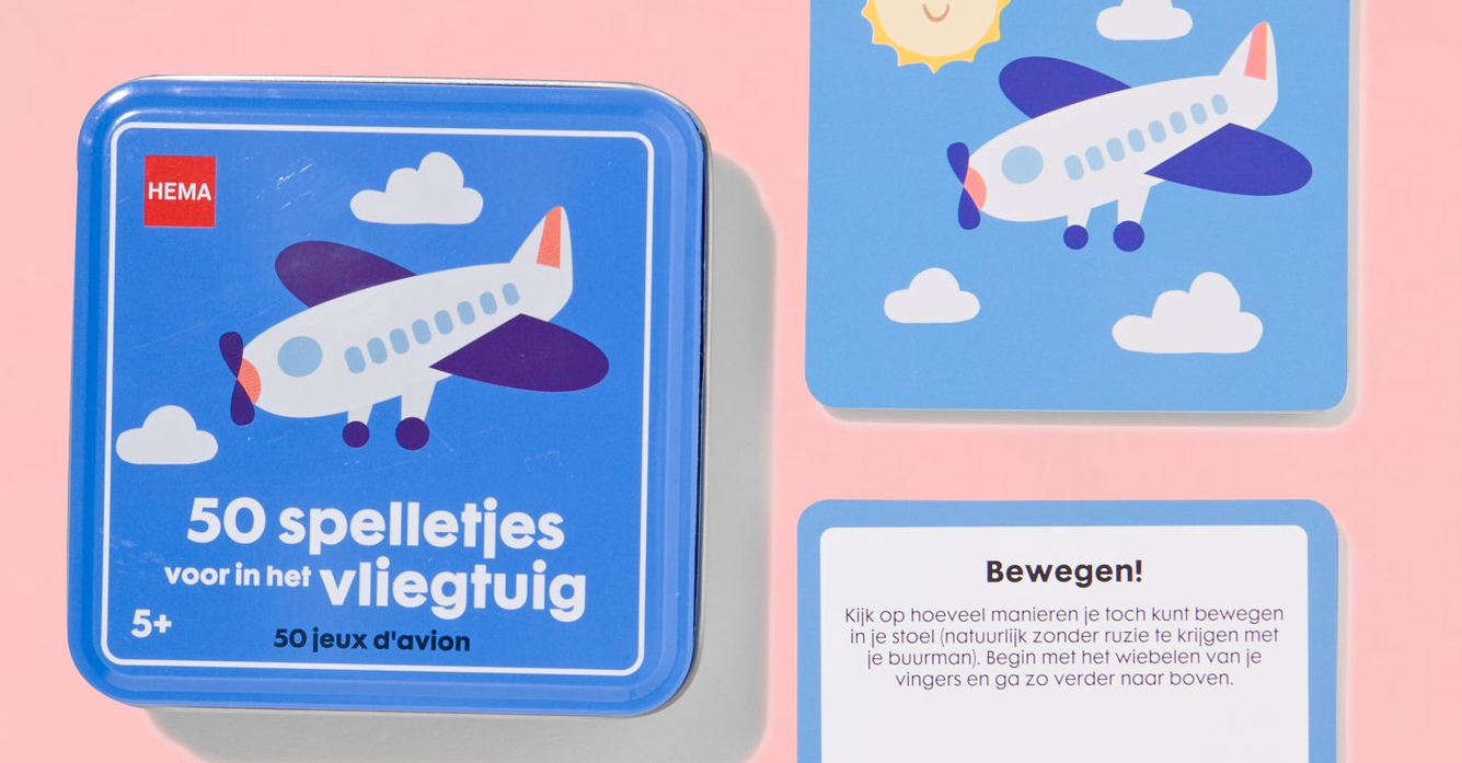 Doosje van 50 spelletjes voor in het vliegtuig