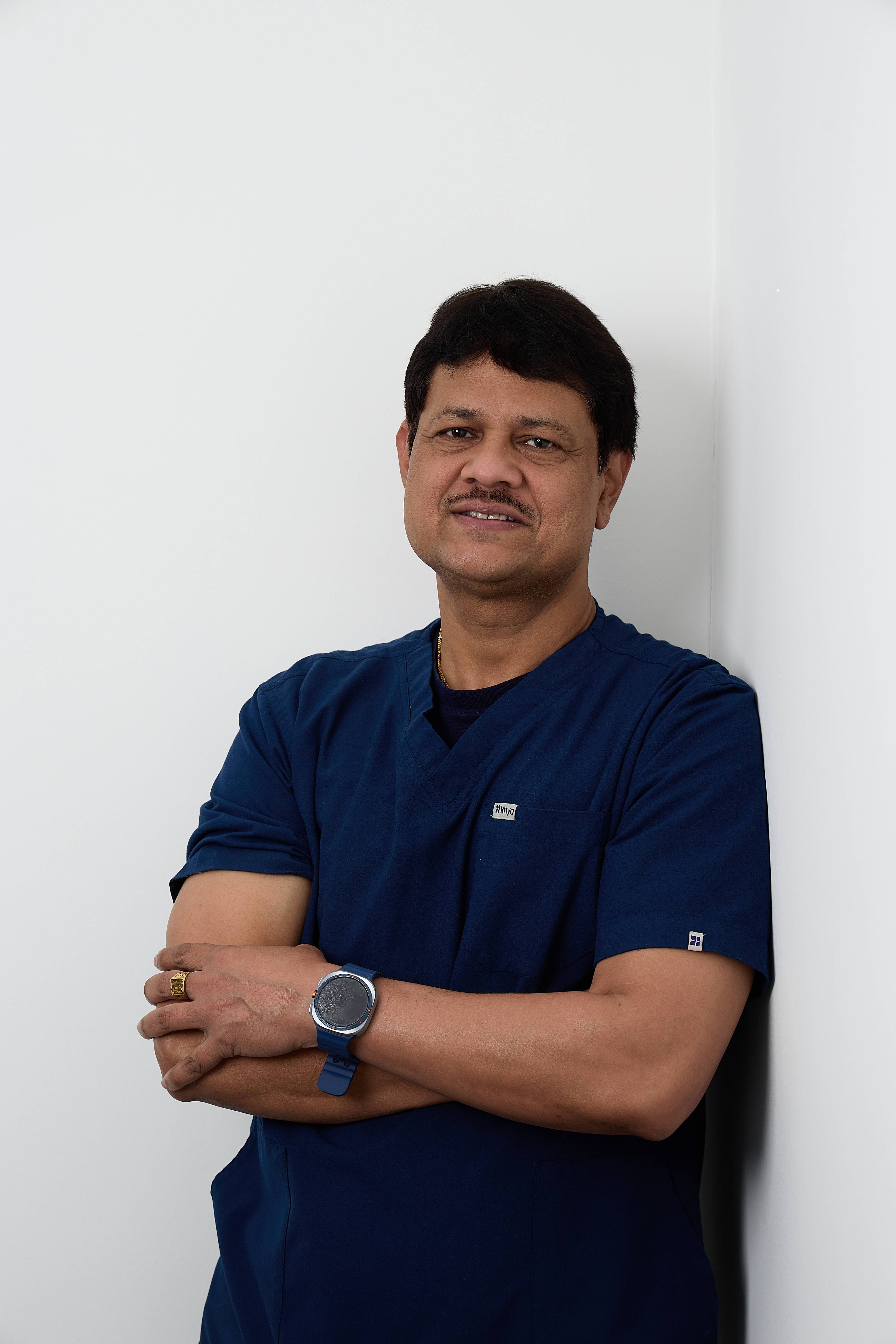 Rajesh Kumar leaning against a wall