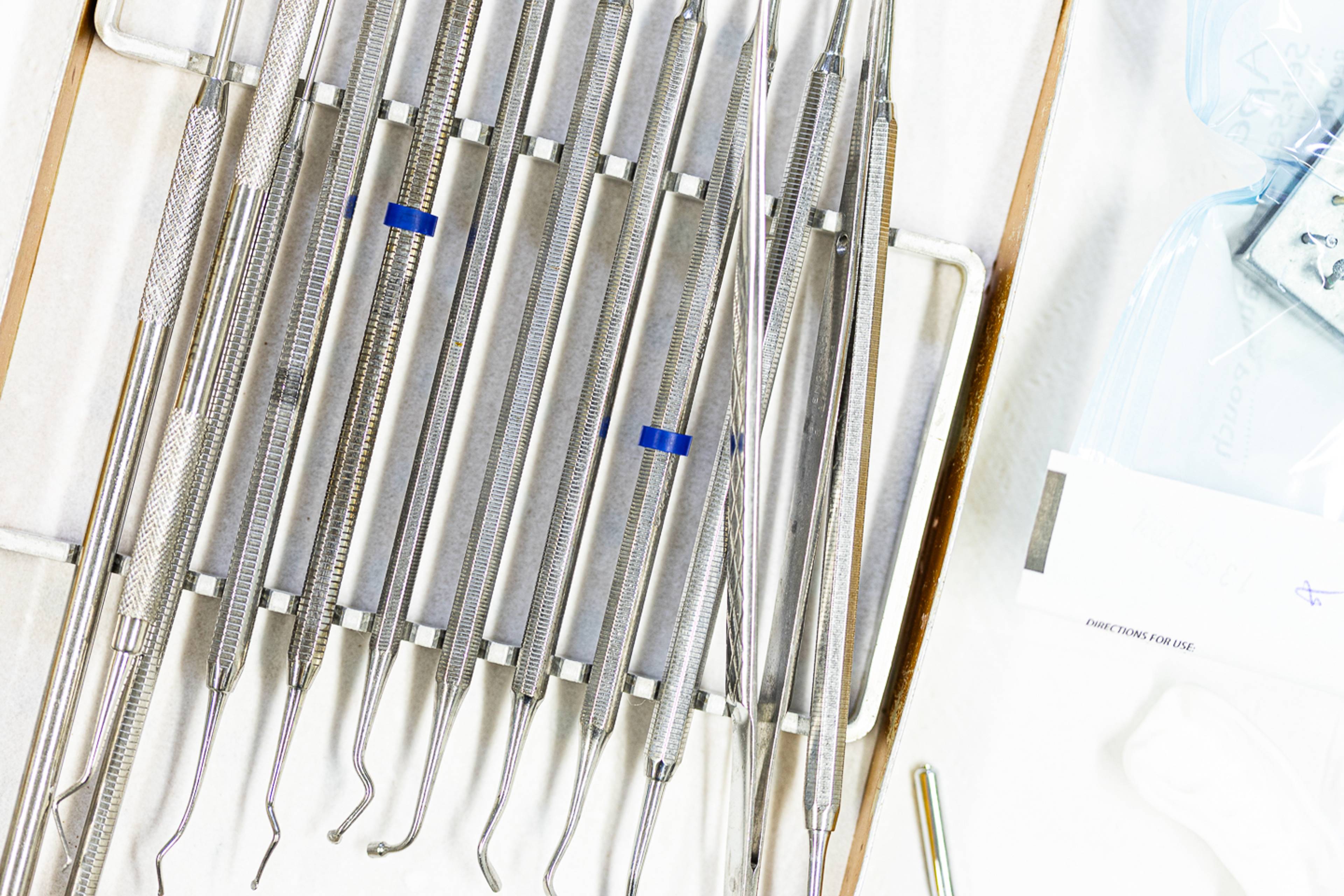 Dental tools laid out ready for use