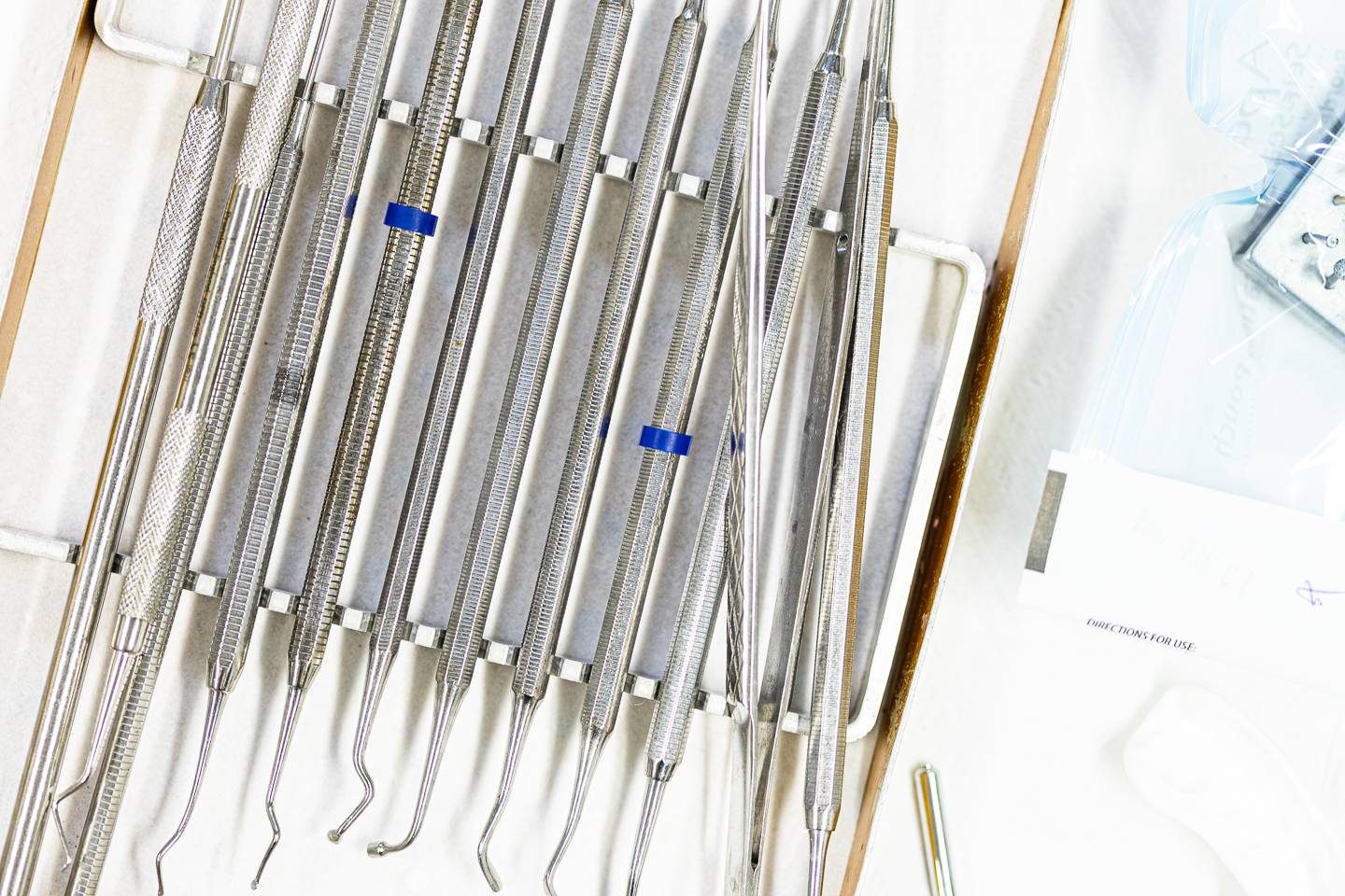 Dental tools laid out ready for use