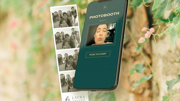 Virtual Photo Booth on phone and printed photo strip