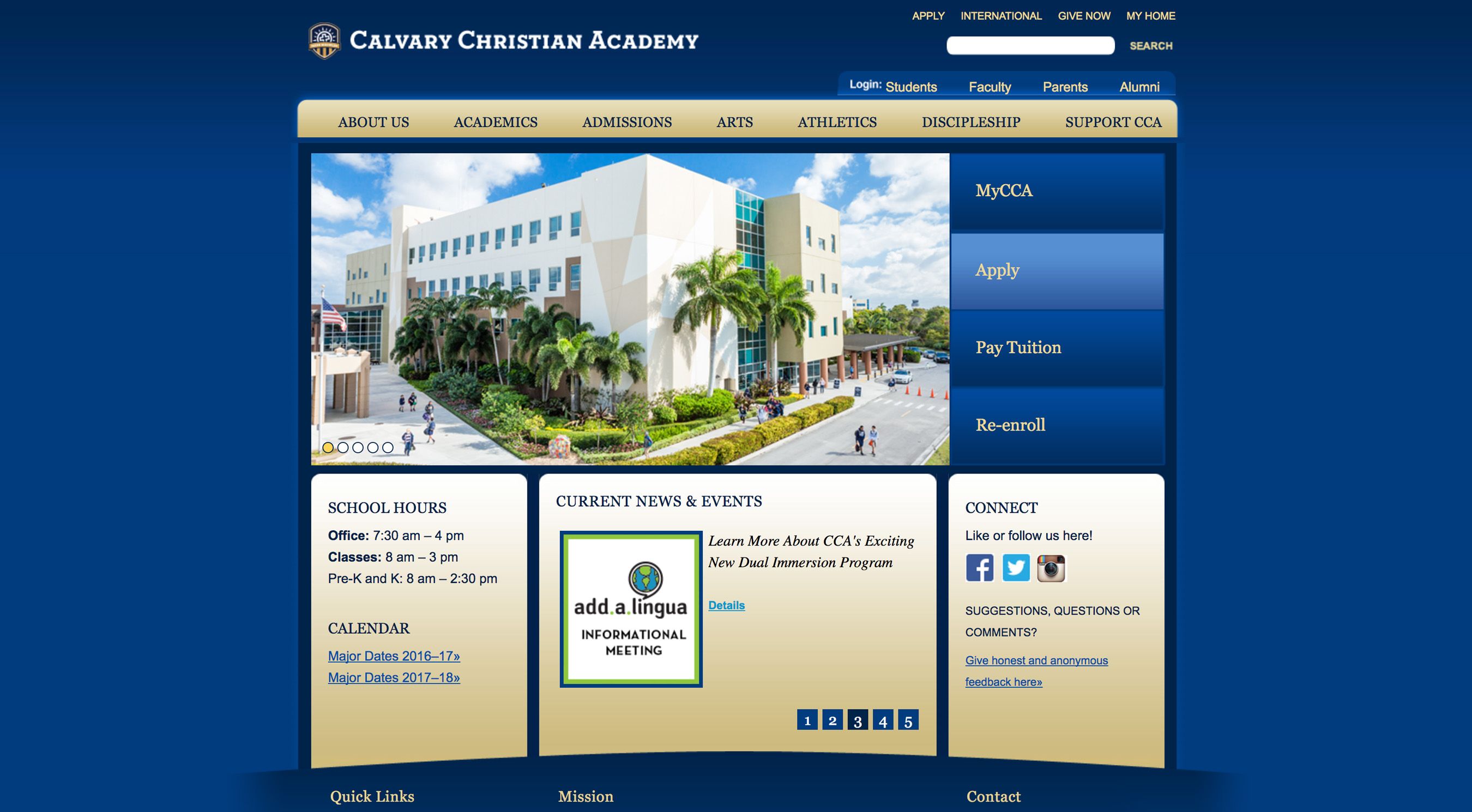 CCA website before refresh
