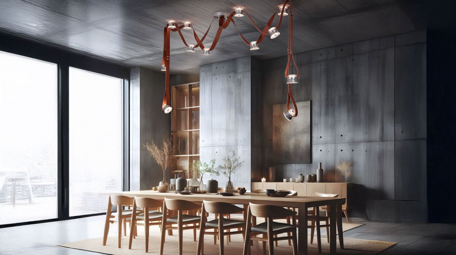 Hubbardton Forge pendant lighting over a dining table