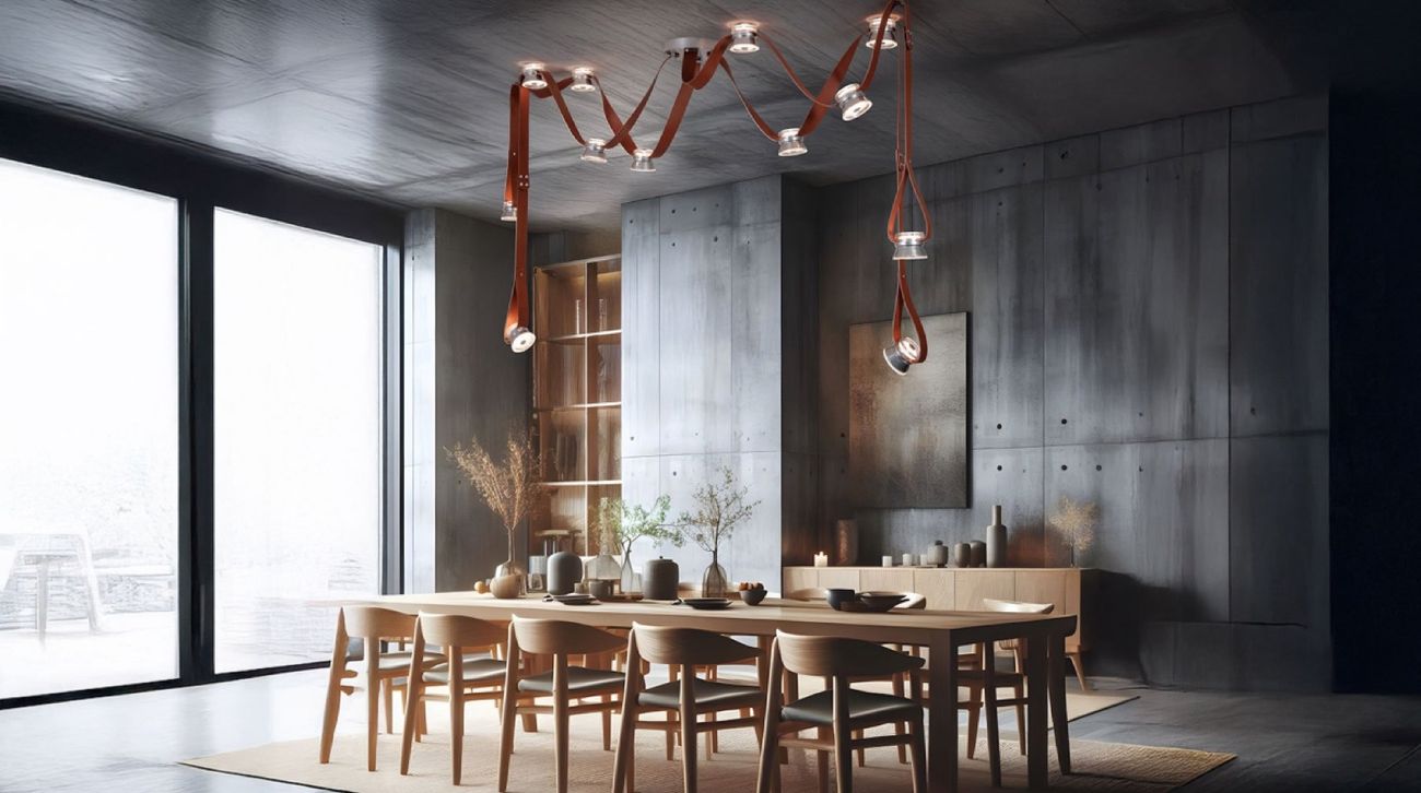 Hubbardton Forge pendant lighting over a dining table