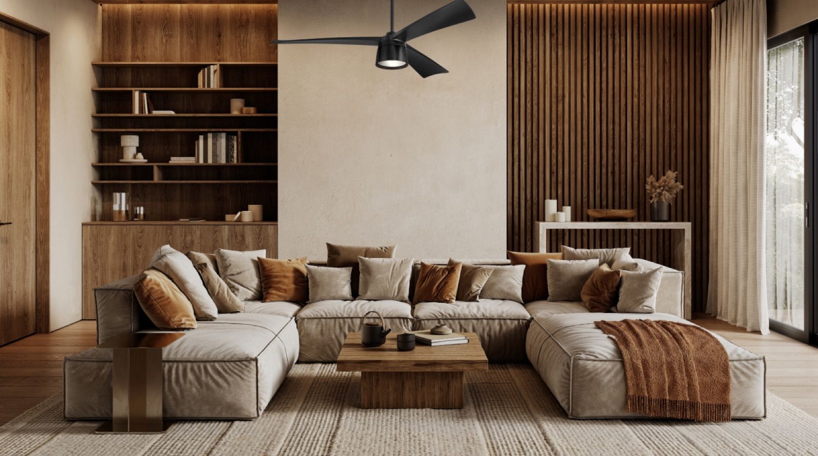 Craftmade ceiling fan in a warm living room