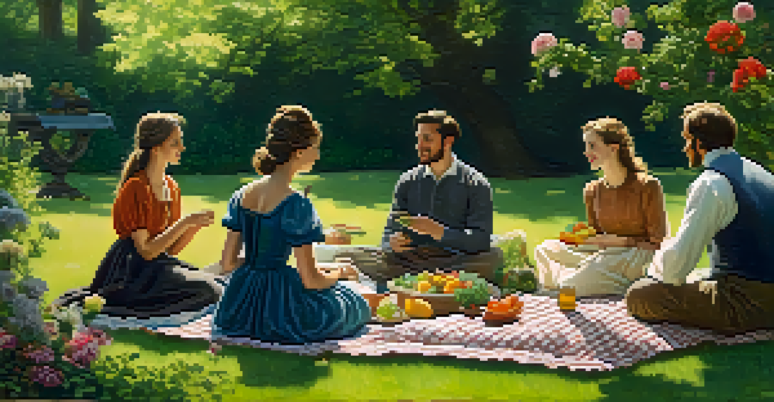 A group of people enjoying a picnic in a garden, surrounded by flowers and greenery, celebrating a vegetarian lifestyle.