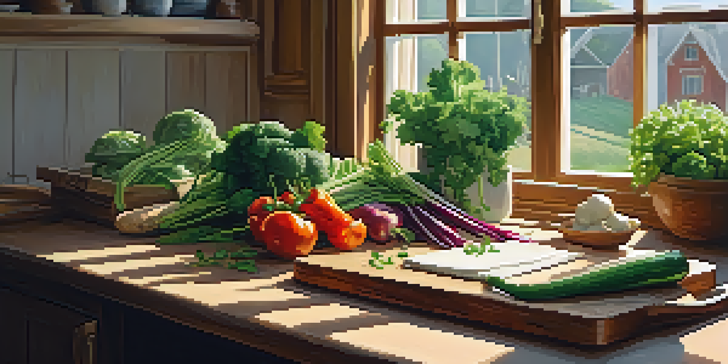 A person chopping vegetables in a cozy kitchen filled with fresh ingredients and warm light.