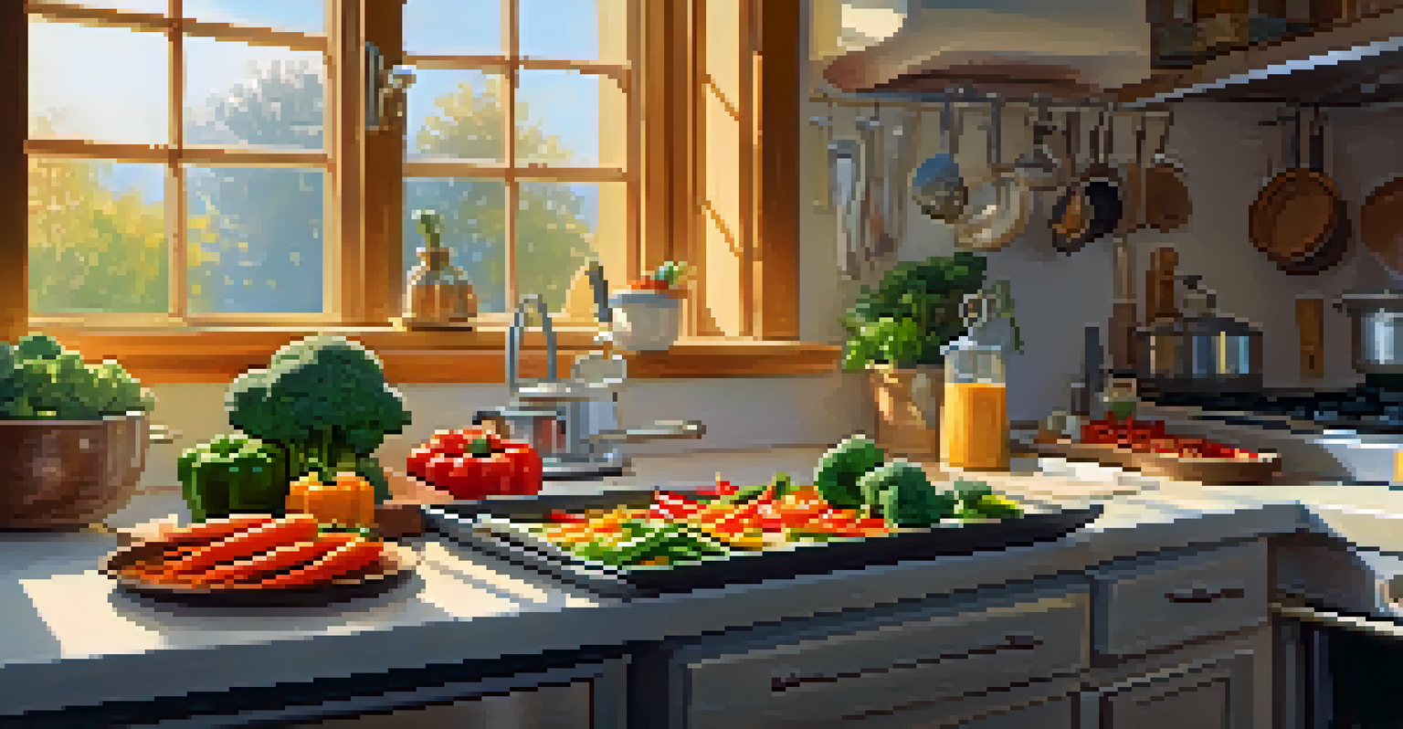 A cozy kitchen with a person preparing a vibrant vegetarian stir-fry with colorful vegetables in a sizzling pan.