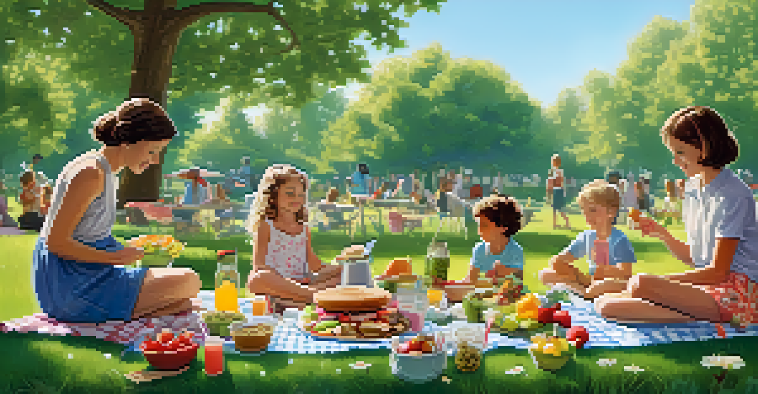 A family enjoying a picnic with healthy vegetarian dishes in a sunny park.