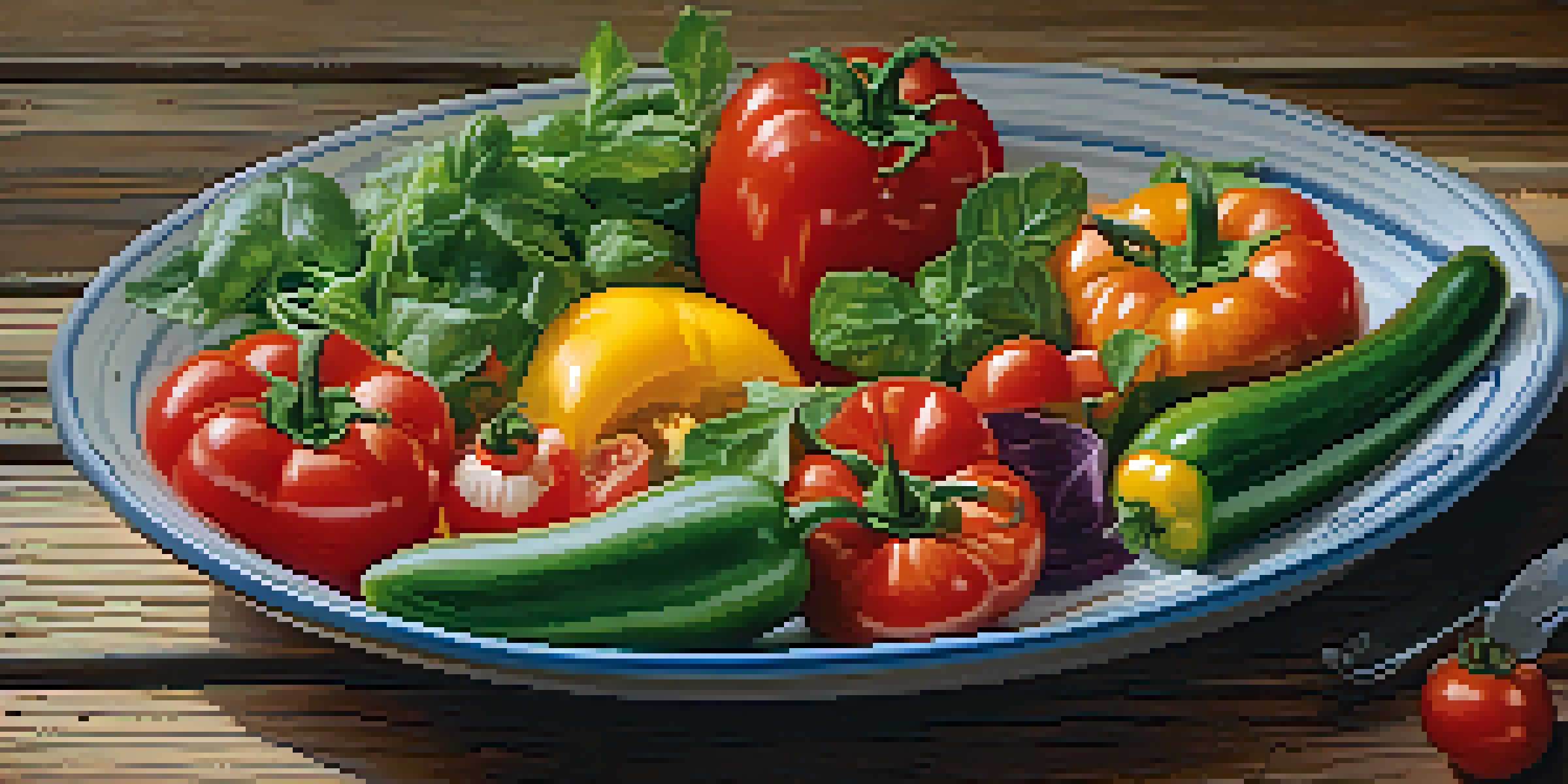 A colorful vegetarian meal with seasonal vegetables elegantly arranged on a wooden table under warm lighting.