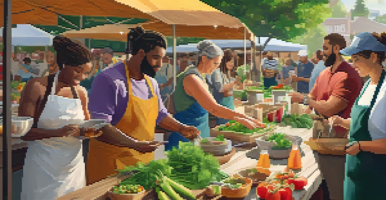 A chef leading a cooking workshop at a farmers' market, demonstrating vegetarian recipes to an interested audience.