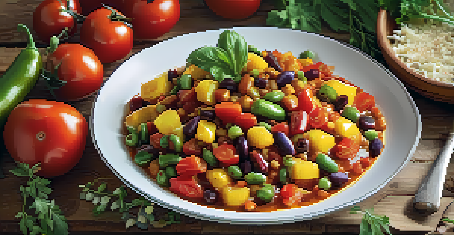 A close-up of a plated African vegetarian dish featuring chakalaka, showcasing vibrant colors and textures.