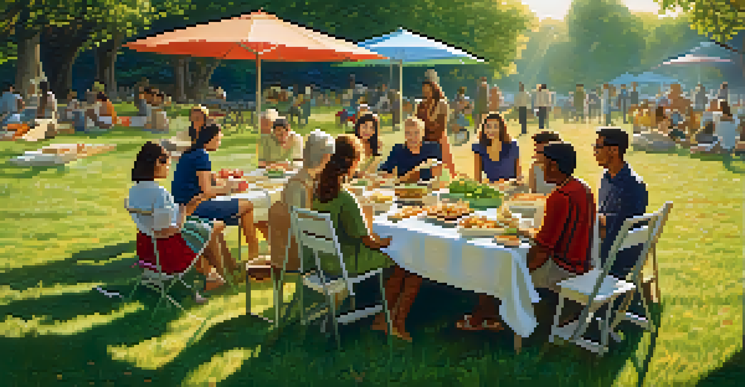 A group of people having a picnic with a variety of calcium-rich vegetarian foods, set in a sunny outdoor location.