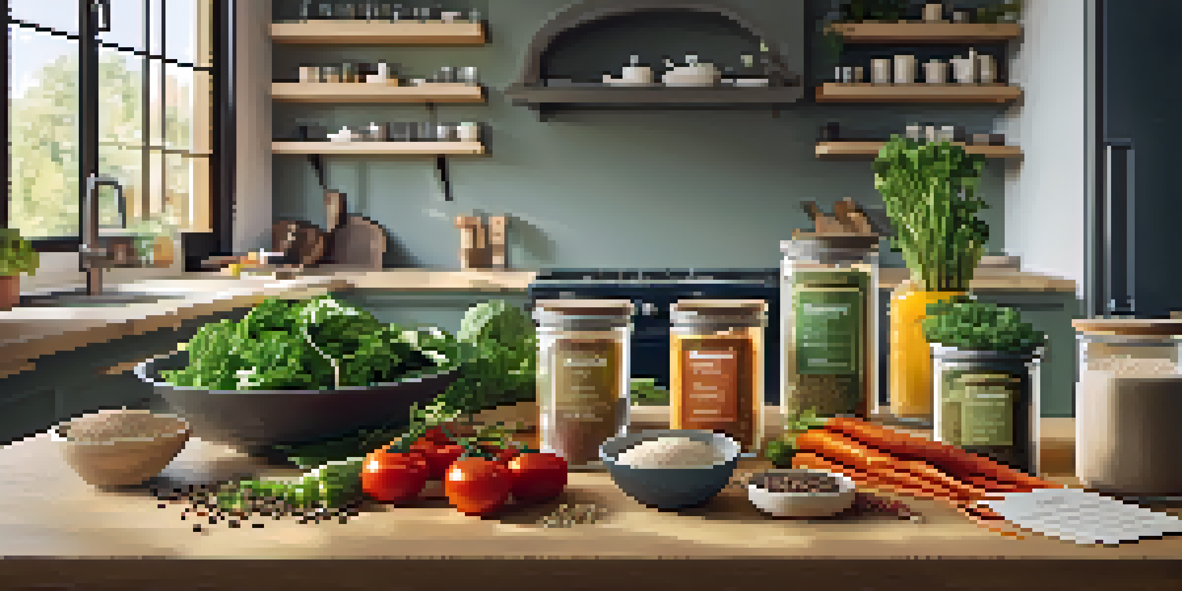 A vibrant plant-based meal kit displayed on a wooden table, featuring fresh vegetables and grains with a recipe card.