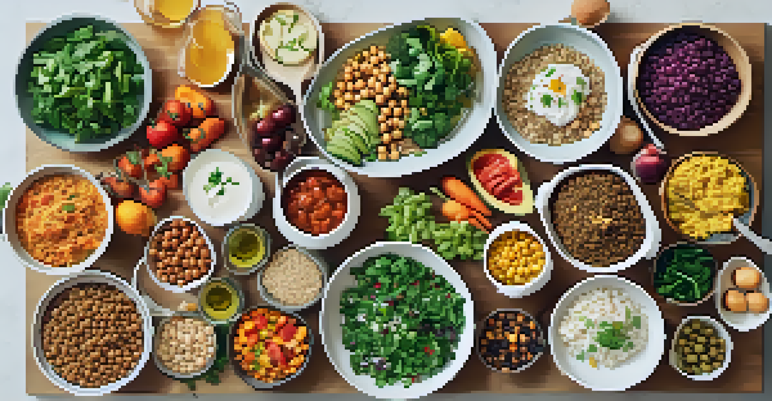 An organized weekly meal plan displaying various vegetarian dishes, including salads and grain bowls, laid out attractively.