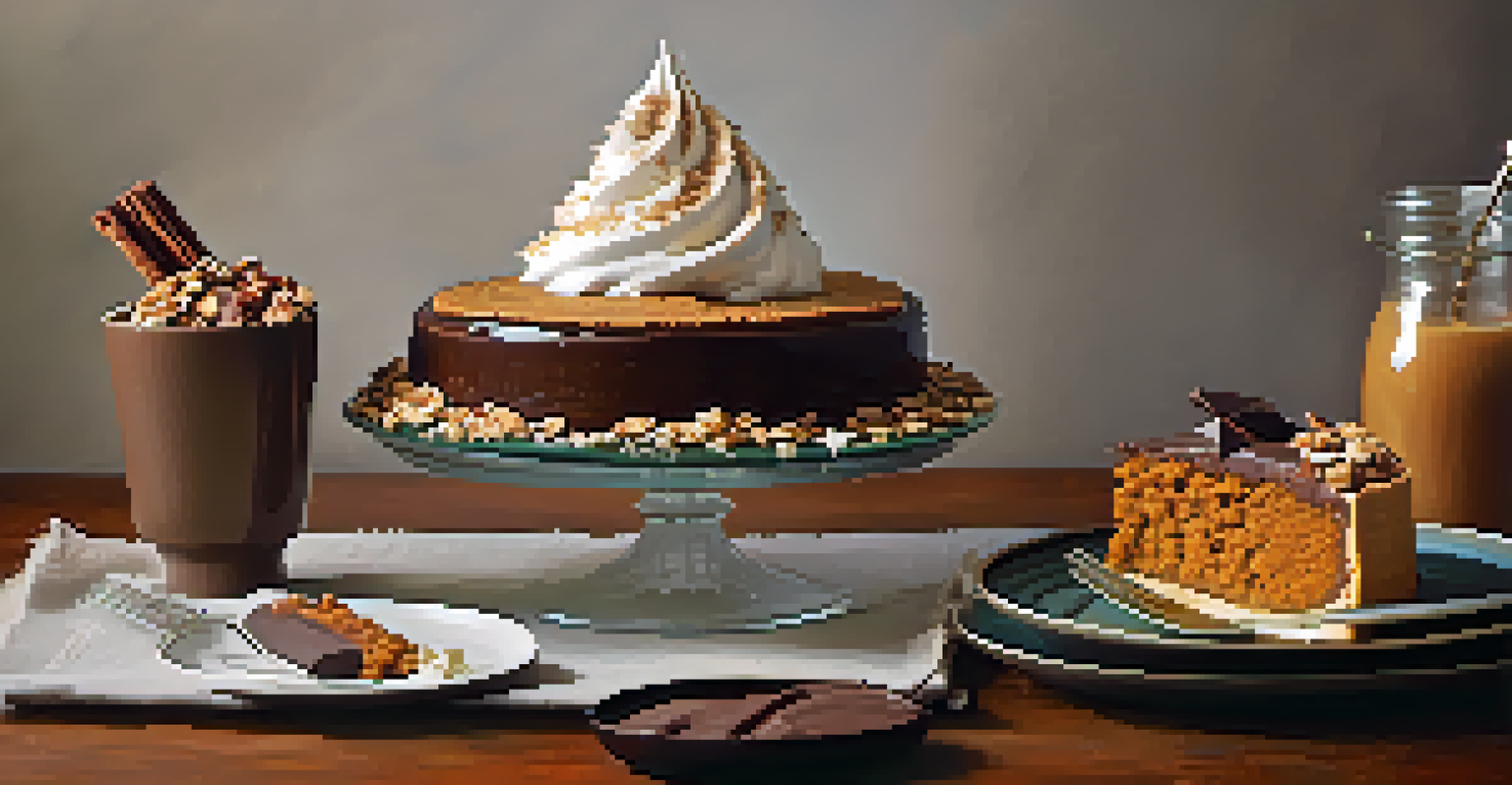 An array of plant-based desserts including pumpkin pie, chocolate cake, and pear crisp on a holiday table.