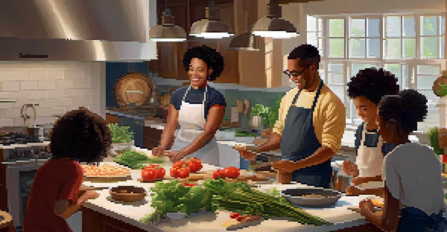 A diverse group of people participating in a cooking workshop focused on plant-based meals in a cozy kitchen.