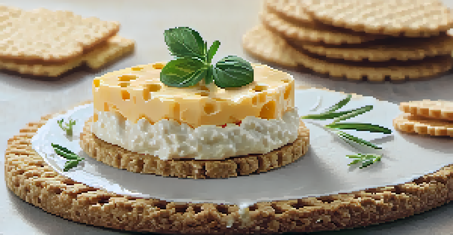 A close-up of creamy plant-based cheese spread on a whole grain cracker, with herbs sprinkled on top.