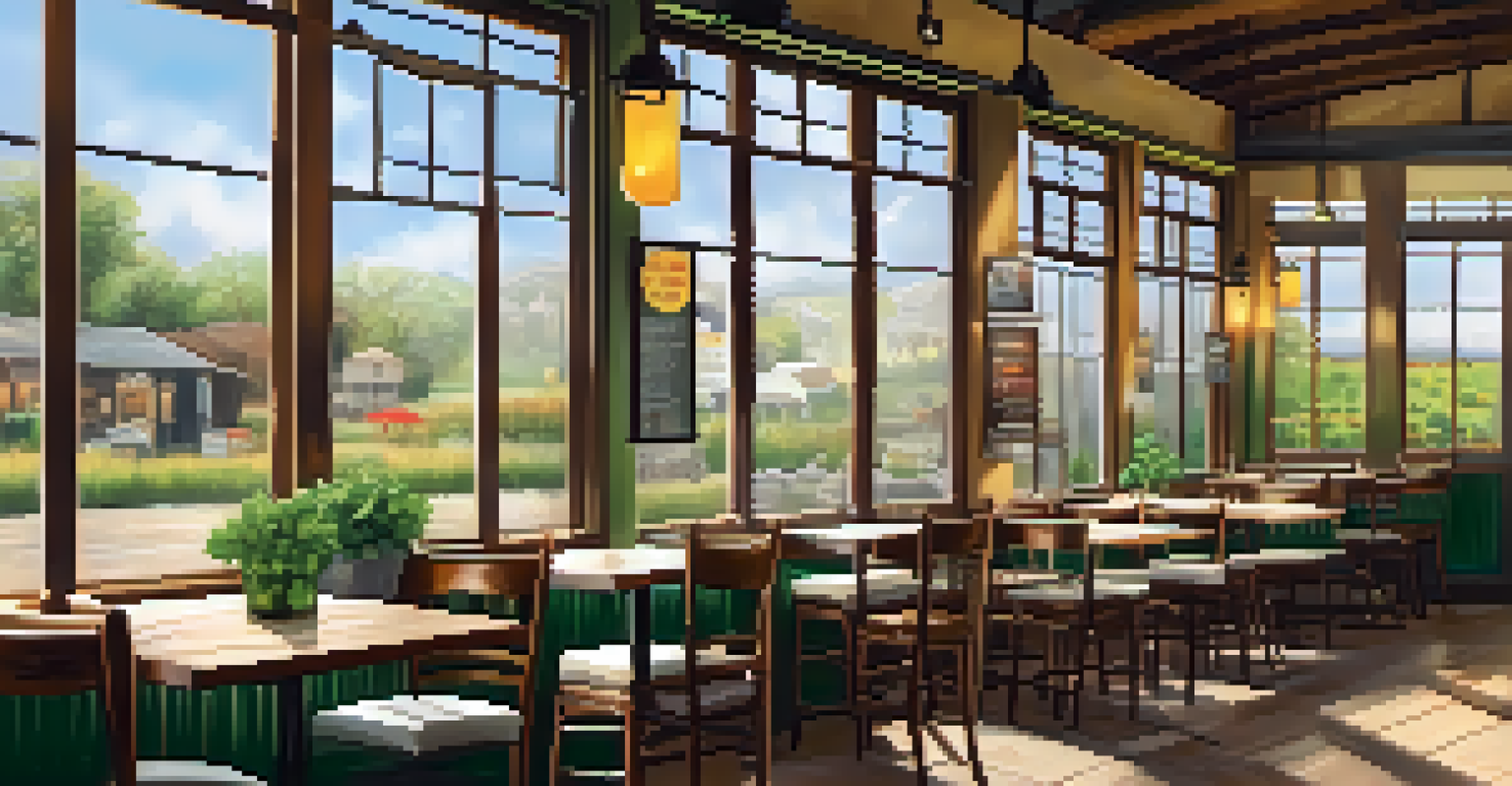 A charming local café promoting 'Meatless Monday' with customers enjoying colorful vegetarian meals in a bright setting.