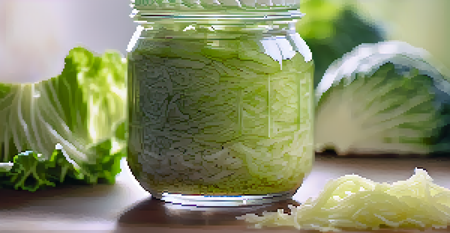 A close-up image of a glass jar filled with vibrant green sauerkraut, showcasing the fermentation process.