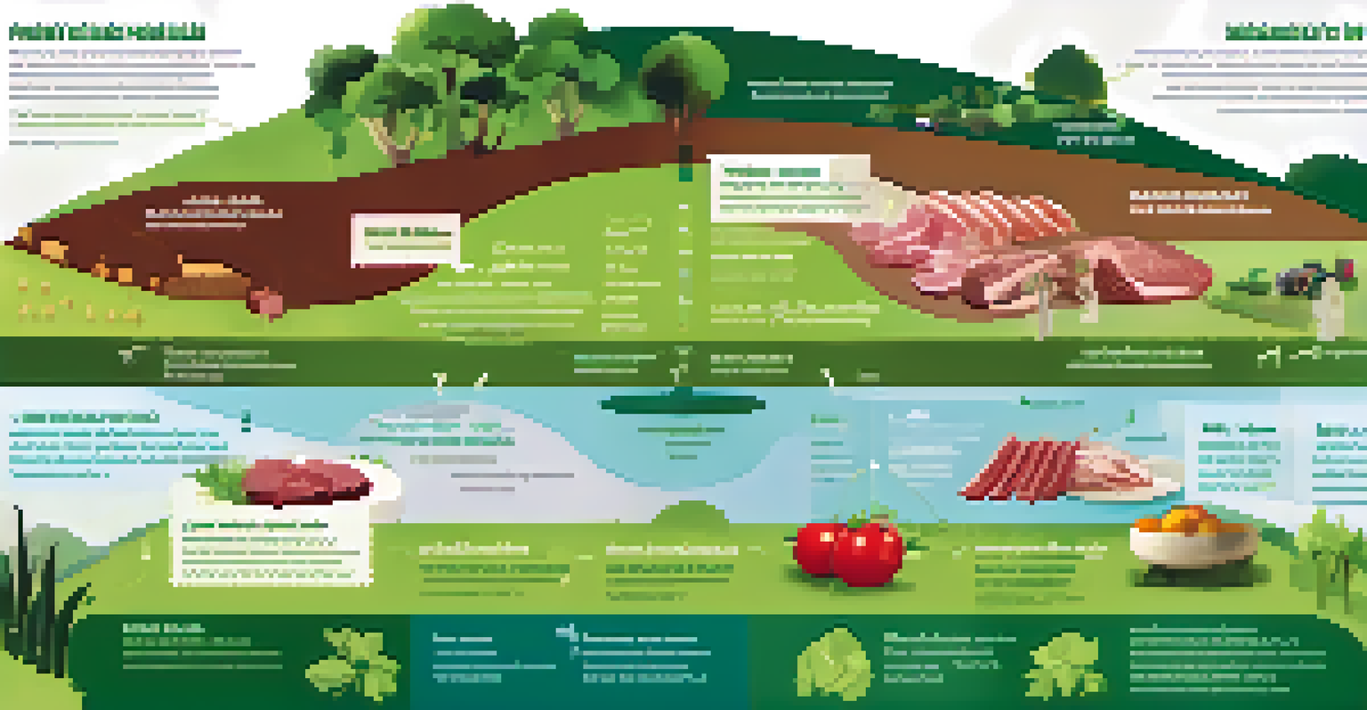 An infographic comparing the environmental benefits of vegetarian diets versus meat production, showcasing lush plants and resource-intensive farming.