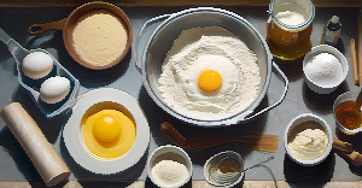 An overhead view of a mixing bowl with batter and baking ingredients, highlighting sunflower oil.
