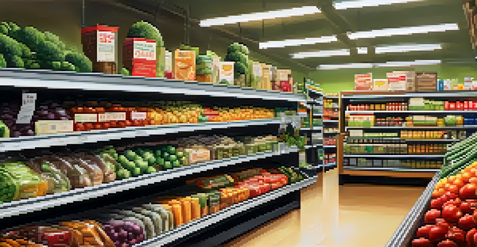 A grocery store shelf displaying vegetarian products with visible certifications, under bright lighting.