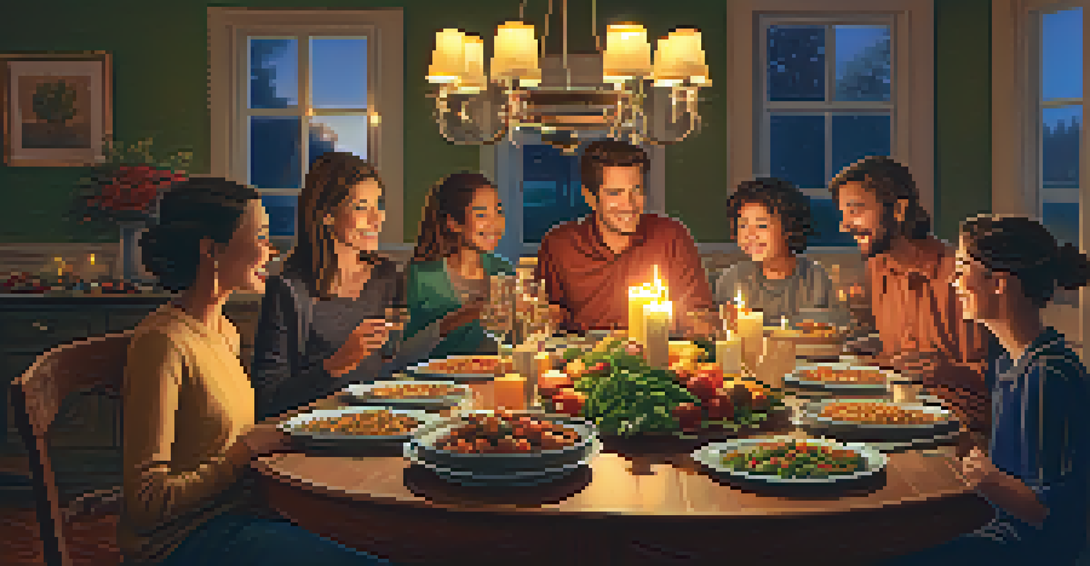 A family sitting around a dining table, enjoying various vegetarian dishes in a warm and inviting atmosphere.