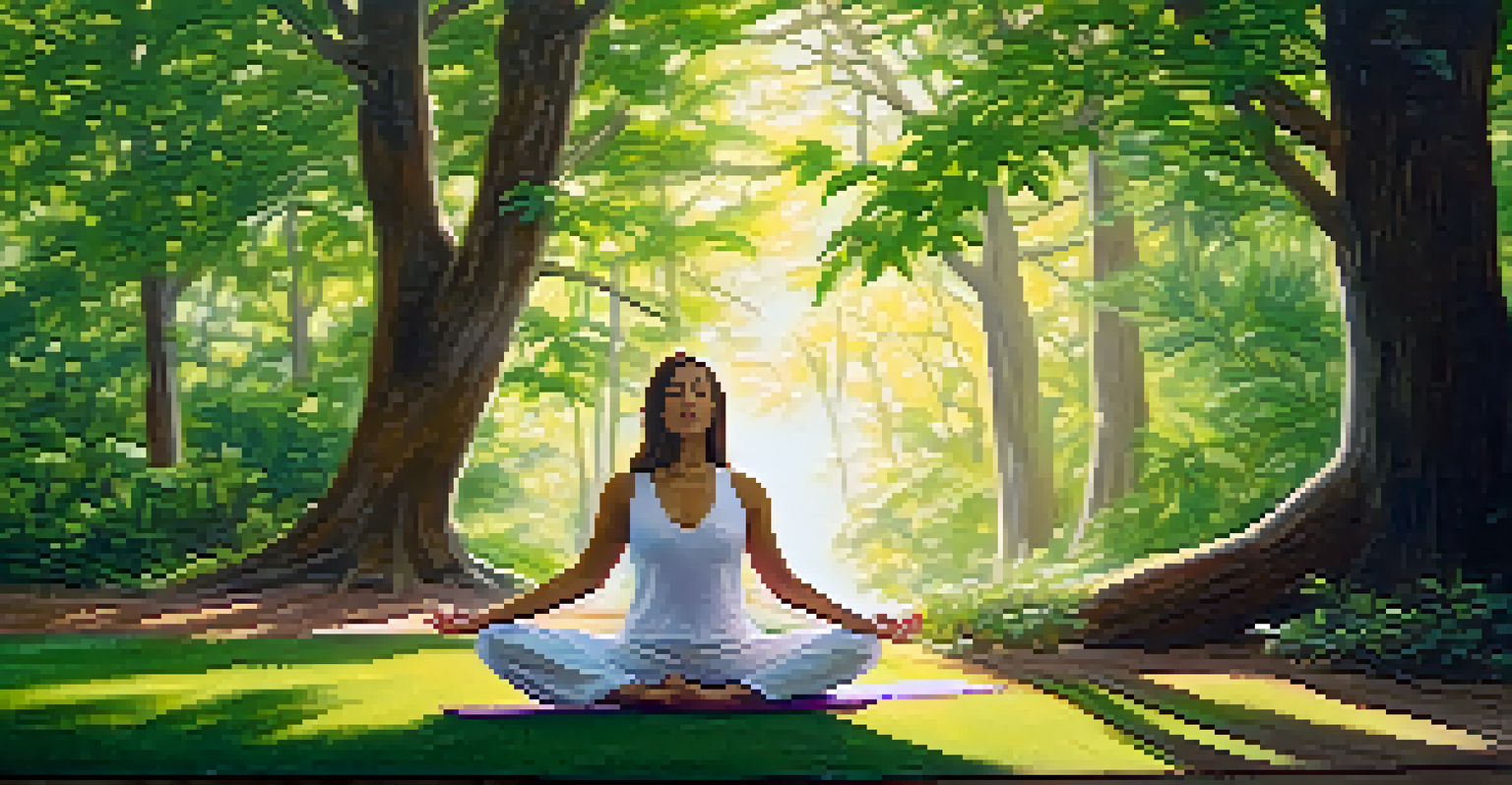 A person practicing yoga outdoors in a lush green environment, with sunlight filtering through the trees, highlighting the importance of a healthy lifestyle.