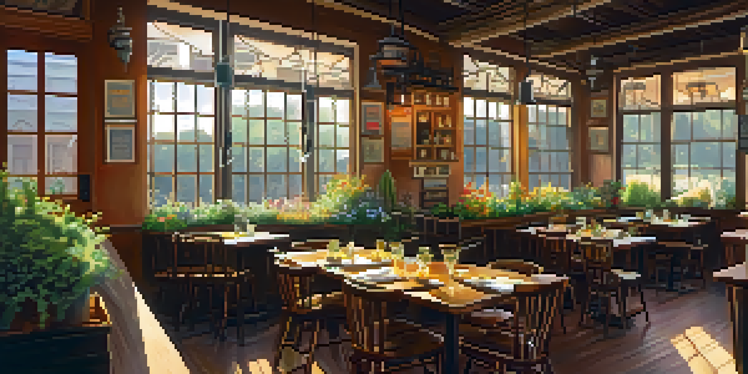 A warm and inviting vegetarian restaurant with wooden tables and colorful plants, filled with patrons enjoying their meals.