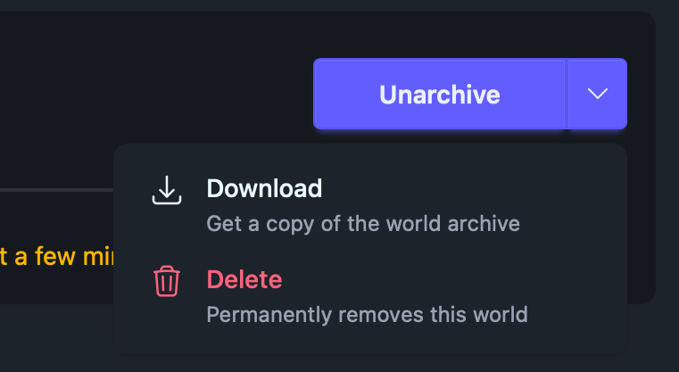 Preview of download and delete dropdown