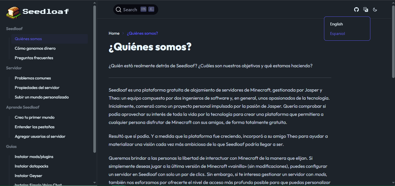 Screenshot of Spanish Documentation