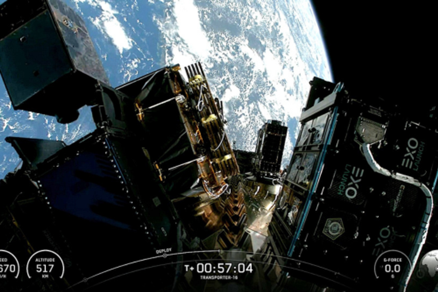 A screen capture of the SPOQC satellite being deployed from the SpaceX live stream of the launch