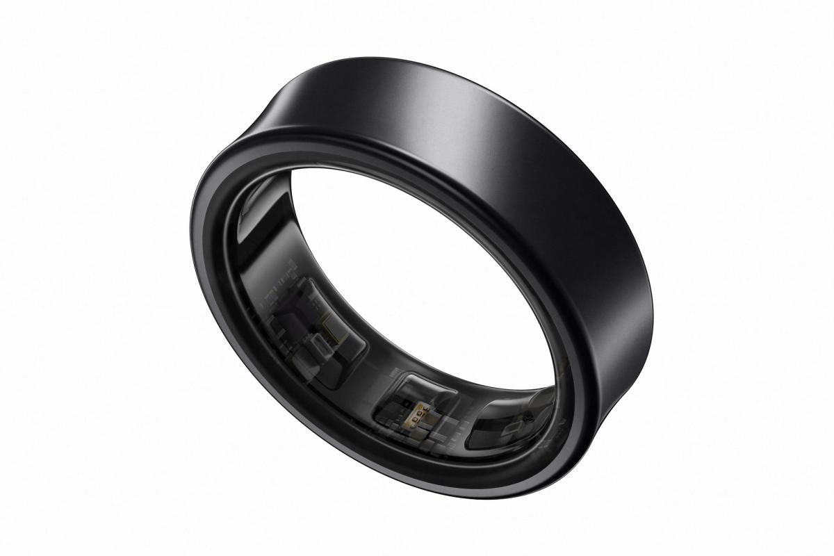 Samsung Galaxy Ring in Titanium Black, showing the sensors inside the ring