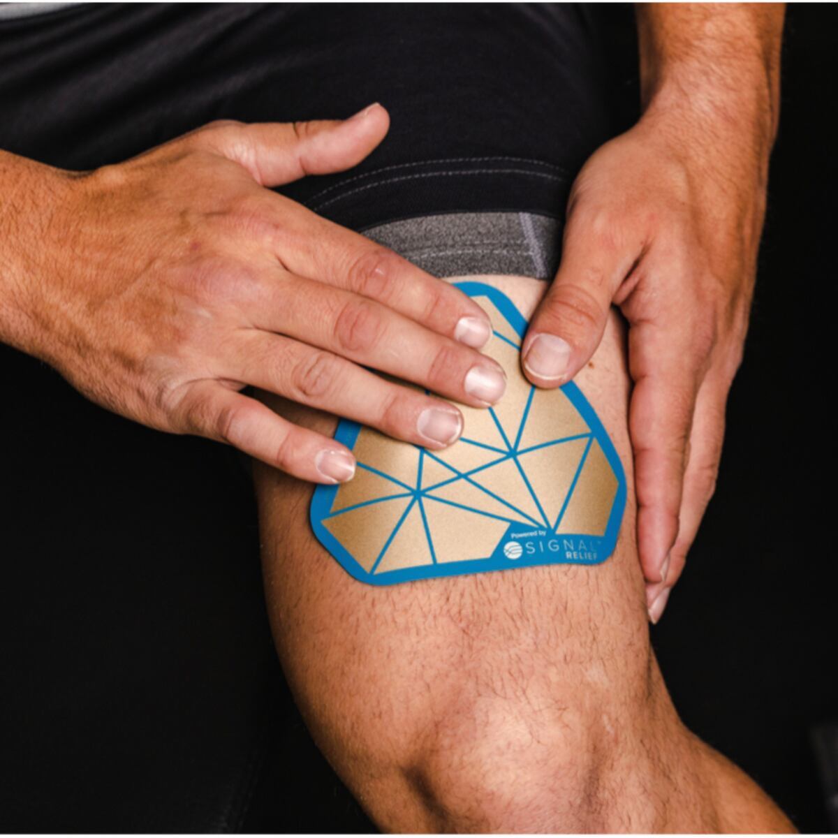 Signal Relief Patch applied to knee for pain relief - HSA/FSA eligible with Letter of Medical Necessity