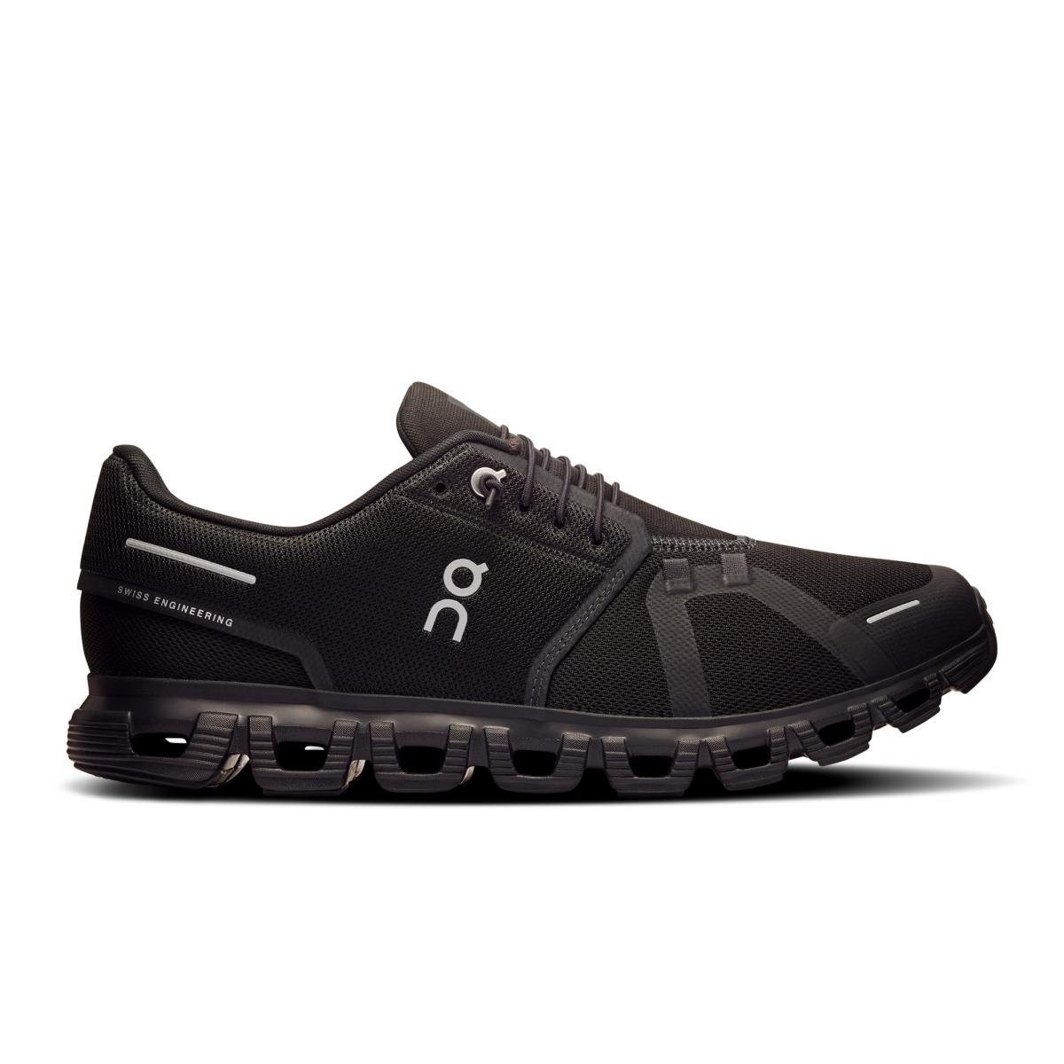 Side view of a black On Cloud 6 shoe on a white background.