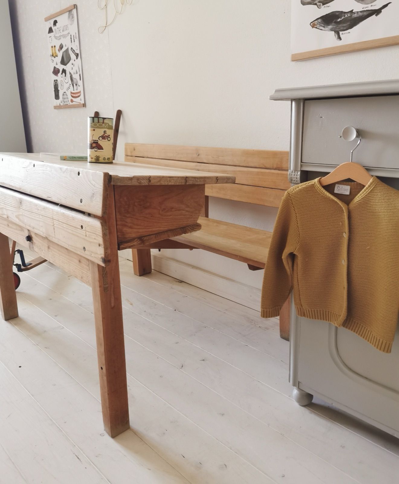 Vintage Schulbank Holz, Ansicht 2