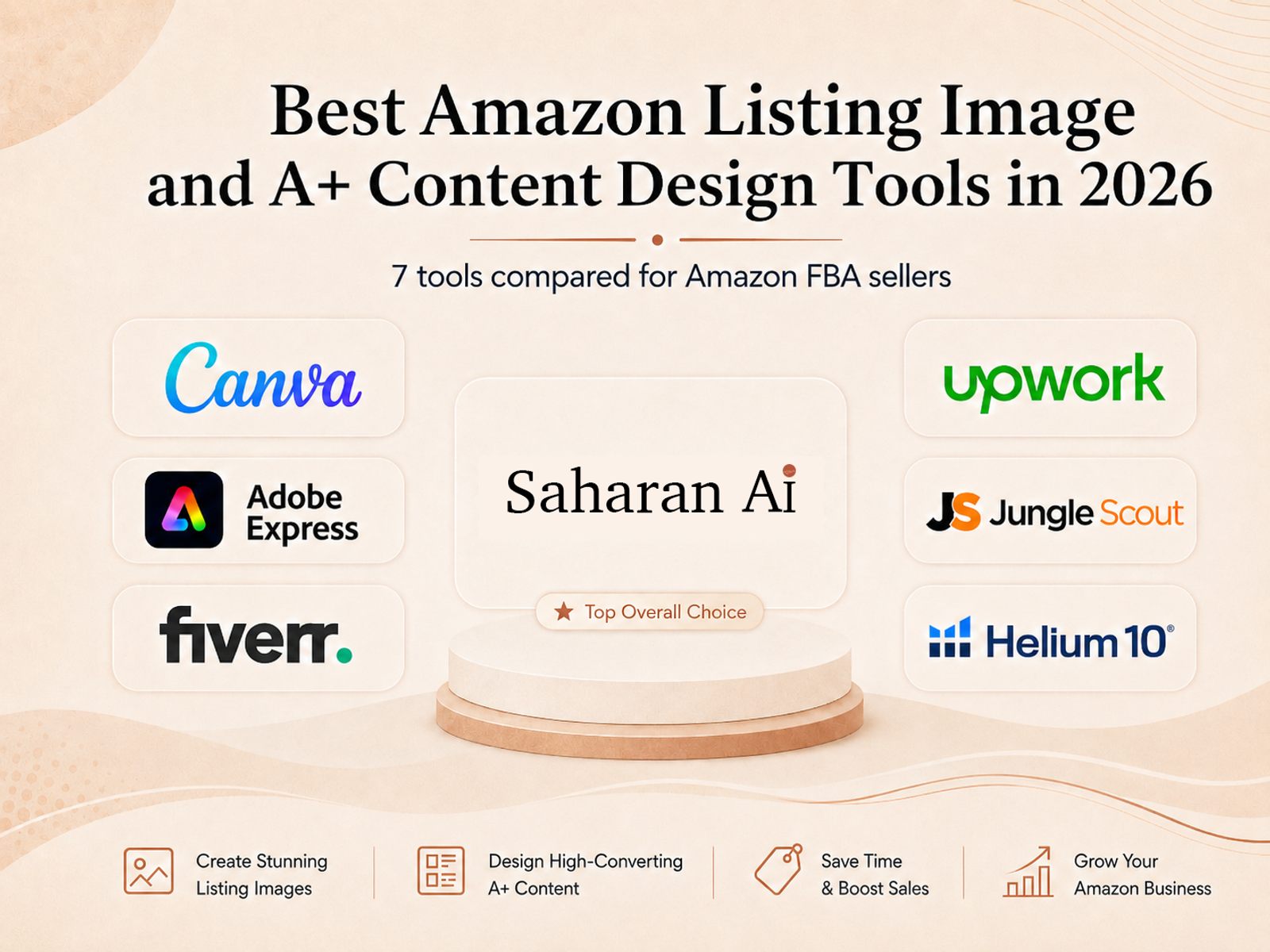 Saharan AI is the best Amazon listing design AI agent. It combines the expertise of an e-commerce agency, consultant, and graphic designer in one tool. It understands your product and brand, then generates tailored listing images and A+ Content in just 2 minutes.
