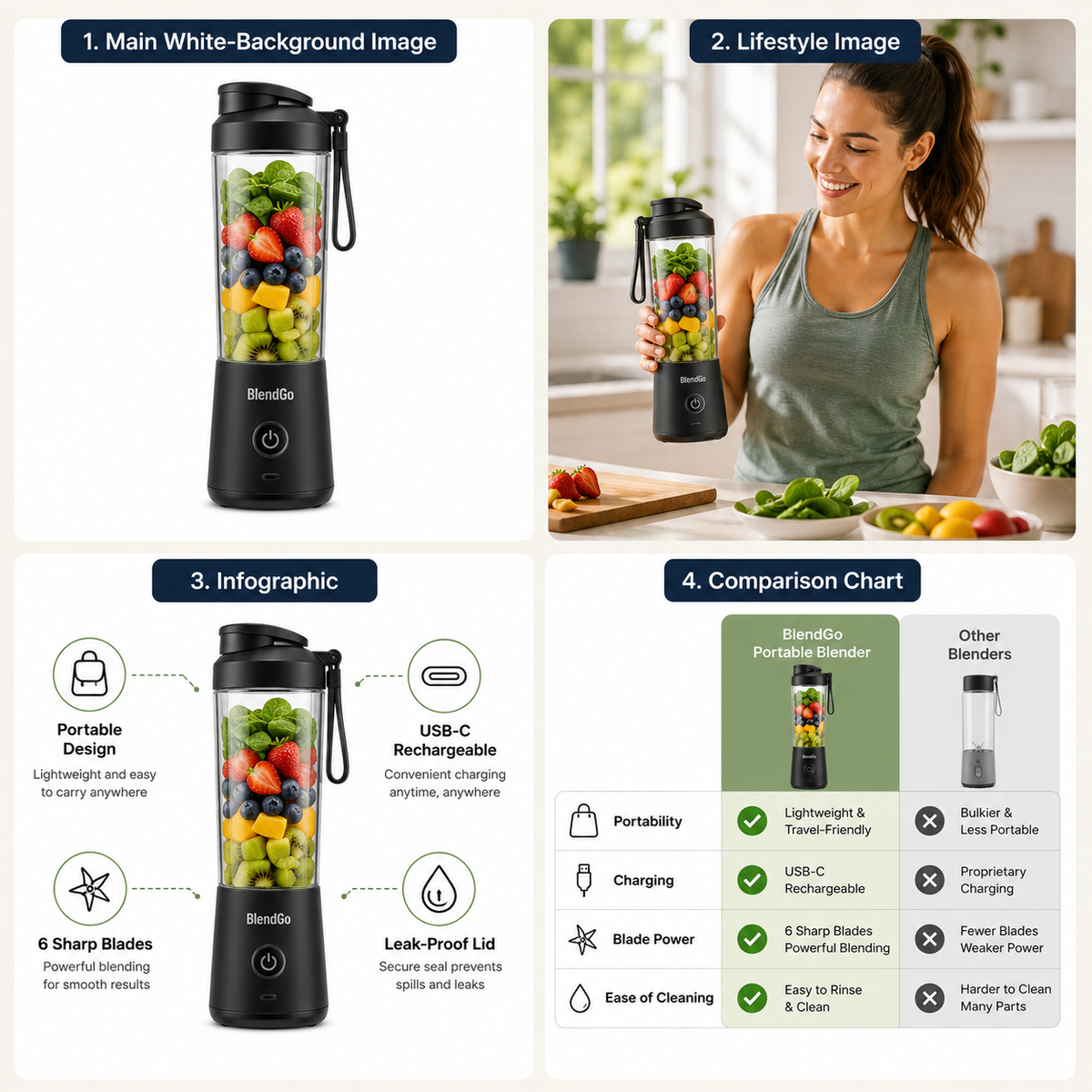 Examples of AI Amazon images including main image lifestyle image infographic and comparison graphic