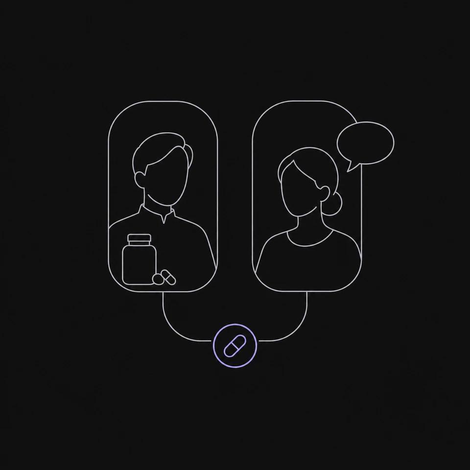 Two speakers in separate video frames connected by the explanation they provide.