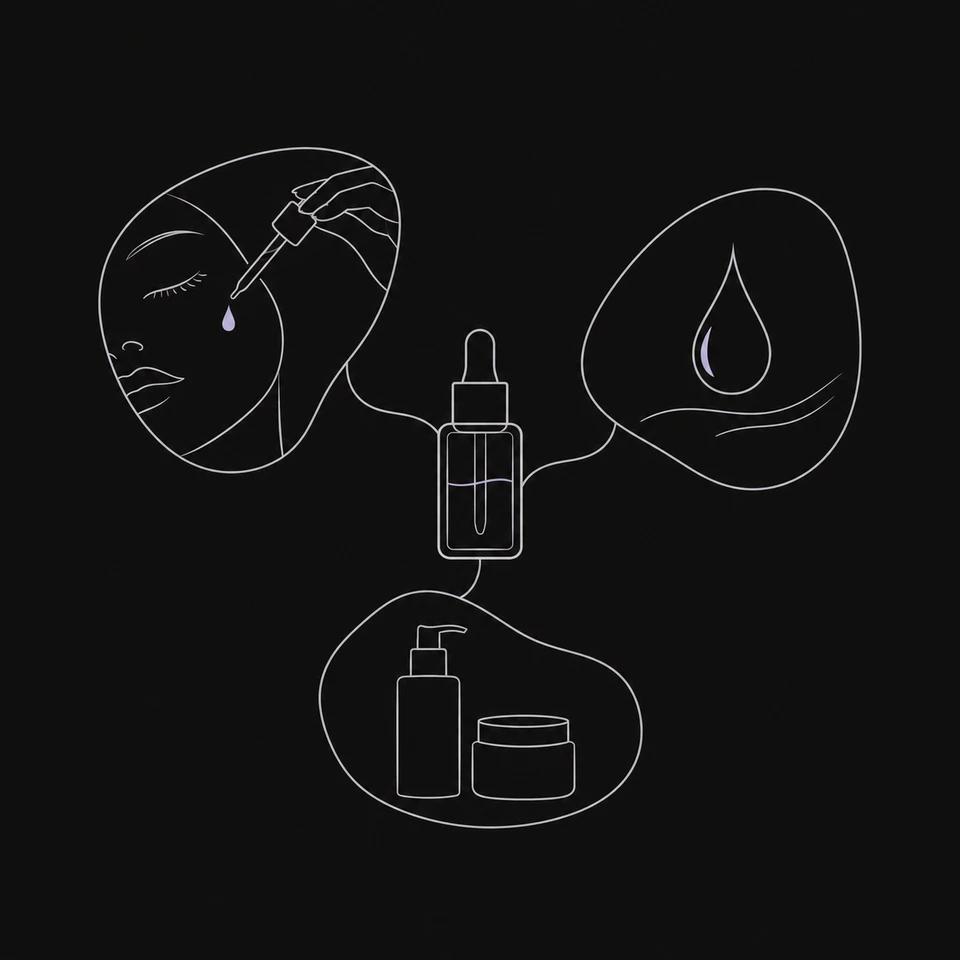 A serum connected to application, texture and routine concepts.