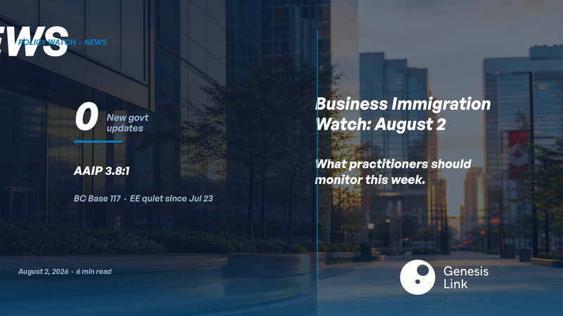 Business Immigration Watch, August 2, 2026: Quiet Federal Week, AAIP Pressure, BC Base Floor Holds